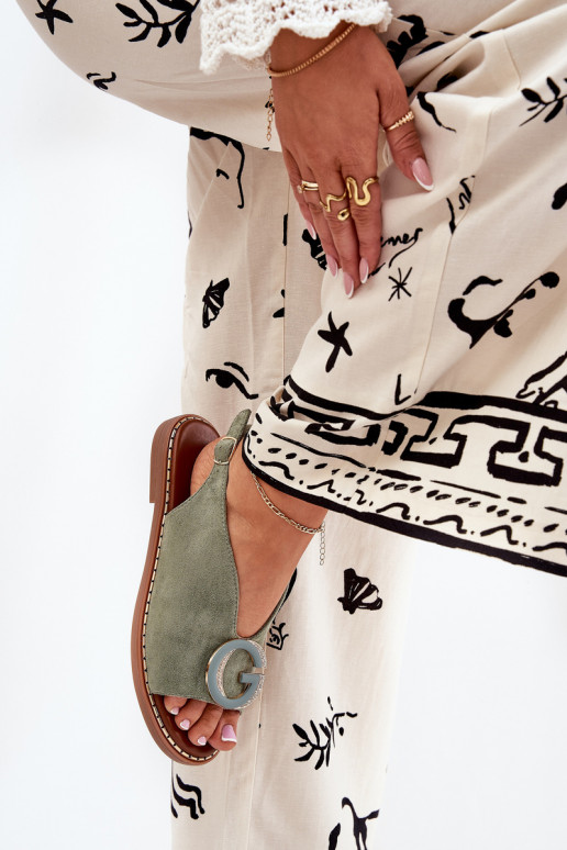 Lygiapadės basutės su ornamentais žalios spalvos Haliones