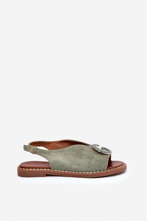 Lygiapadės basutės su ornamentais žalios spalvos Haliones