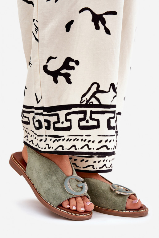 Lygiapadės basutės su ornamentais žalios spalvos Haliones