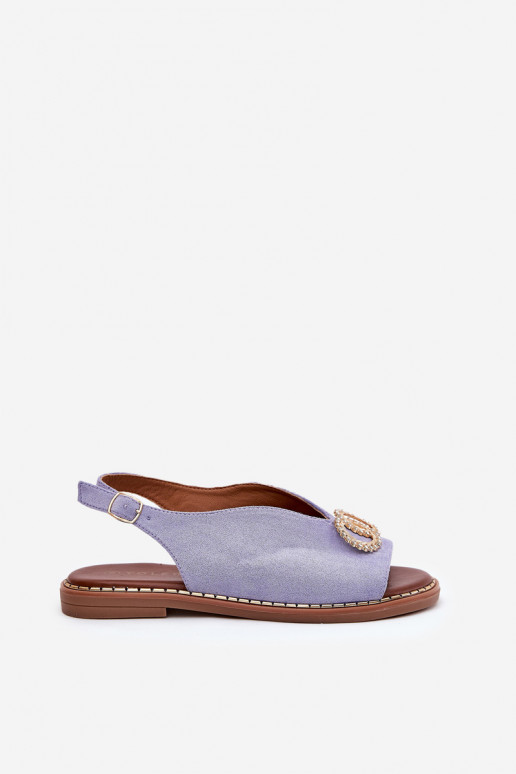 Moteriškos basutės su ornamentais su plačiais kulniukais iš eko zomšosoĮe mėlynos spalvos Ralisses