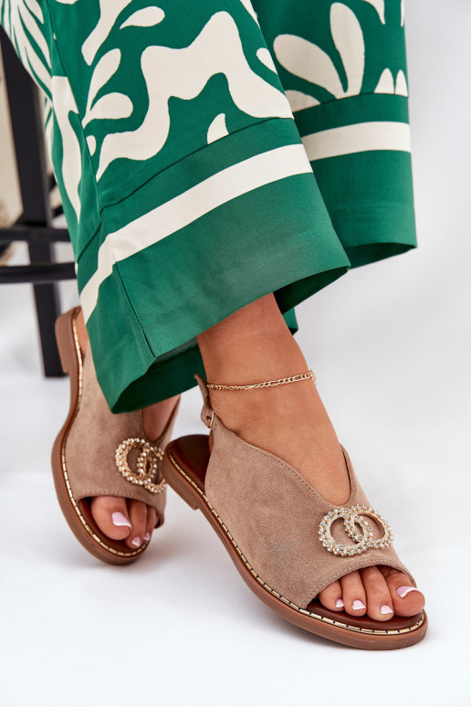 Moteriškos basutės su ornamentais su plačiais kulniukais iš eko zomšosoĮe smėlio spalvos Ralisses