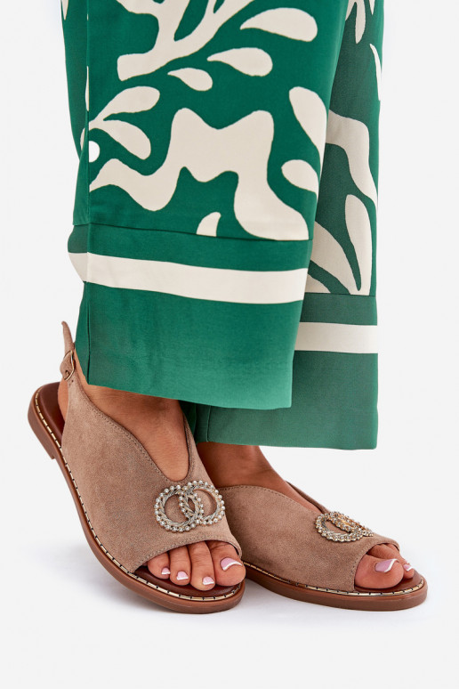 Moteriškos basutės su ornamentais su plačiais kulniukais iš eko zomšosoĮe smėlio spalvos Ralisses