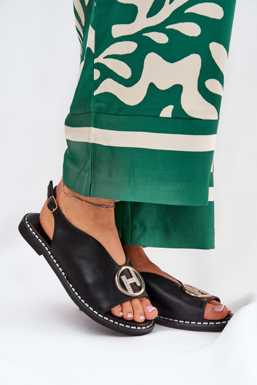 lygiapadžiai Elegantiško stiliaus basutės su ornamentais juodos spalvos Iseliria lygiapadžiai Elegantiško stiliaus basutės su ornamentais juodos spalvos Iseliria