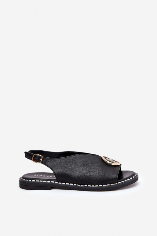 lygiapadžiai Elegantiško stiliaus basutės su ornamentais juodos spalvos Iseliria lygiapadžiai Elegantiško stiliaus basutės su ornamentais juodos spalvos Iseliria