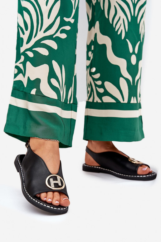 lygiapadžiai Elegantiško stiliaus basutės su ornamentais juodos spalvos Iseliria lygiapadžiai Elegantiško stiliaus basutės su ornamentais juodos spalvos Iseliria