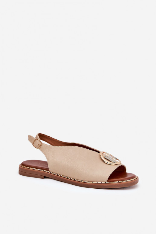 lygiapadžiai Elegantiško stiliaus basutės su ornamentais smėlio spalvos Iseliria lygiapadžiai Elegantiško stiliaus basutės su ornamentais smėlio spalvos Iseliria