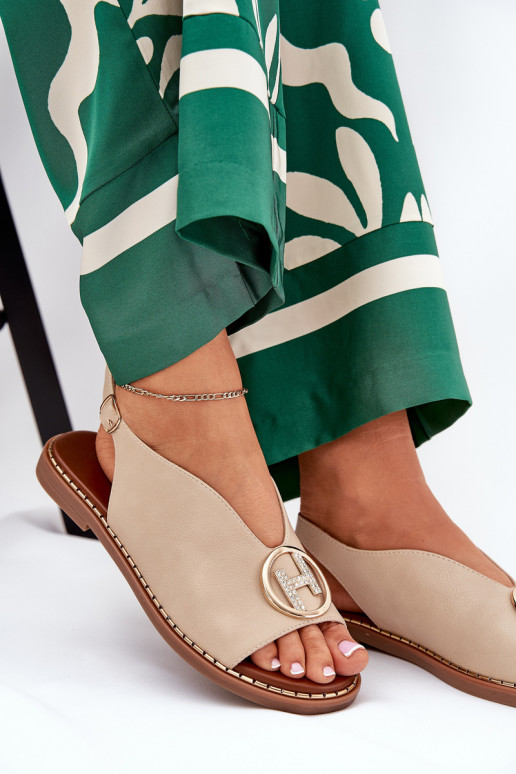 lygiapadžiai Elegantiško stiliaus basutės su ornamentais smėlio spalvos Iseliria lygiapadžiai Elegantiško stiliaus basutės su ornamentais smėlio spalvos Iseliria