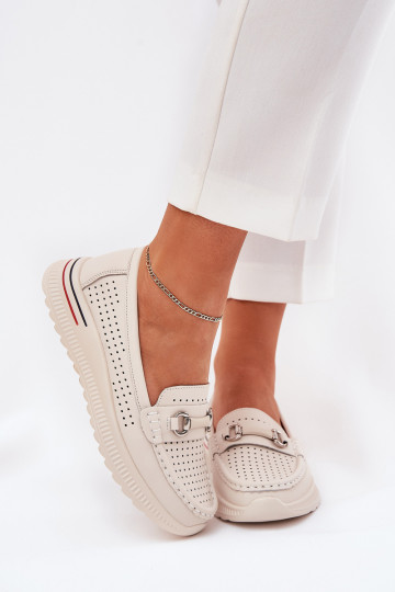 Ažūrinės balerinos Z Įjungtaturalnej Skóry Vinceza 95331 smėlio spalvos