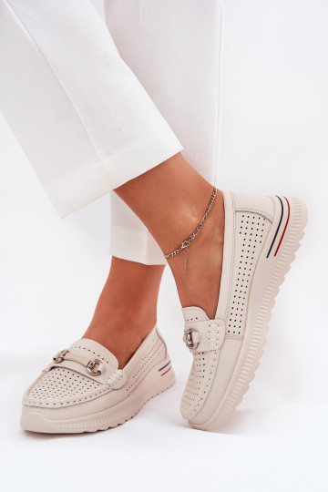 Ažūrinės balerinos Z Įjungtaturalnej Skóry Vinceza 95331 smėlio spalvos 2