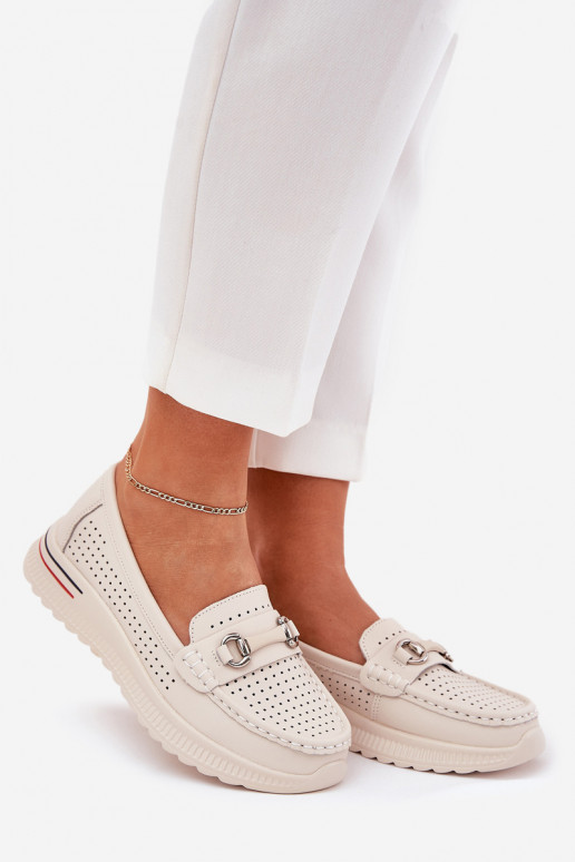 Ažūrinės balerinos Z Įjungtaturalnej Skóry Vinceza 95331 smėlio spalvos