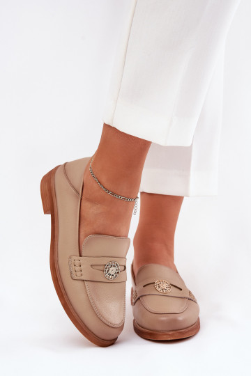 Elegantiško stiliaus moteriški mokasinai Z Įjungtaturalnej Skóry Vinceza 18100 smėlio spalvos