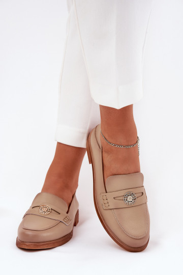 Elegantiško stiliaus moteriški mokasinai Z Įjungtaturalnej Skóry Vinceza 18100 smėlio spalvos 2