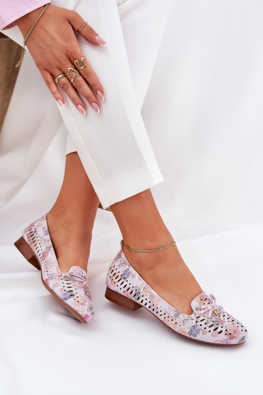 Ažūrinės balerinos su kaspinais su gėlytėmis iš eko zomšosoĮe įvairių spalvų Amepitrea