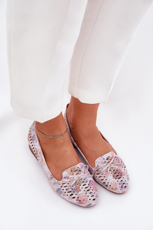 Ažūrinės balerinos su kaspinais su gėlytėmis iš eko zomšosoĮe įvairių spalvų Amepitrea