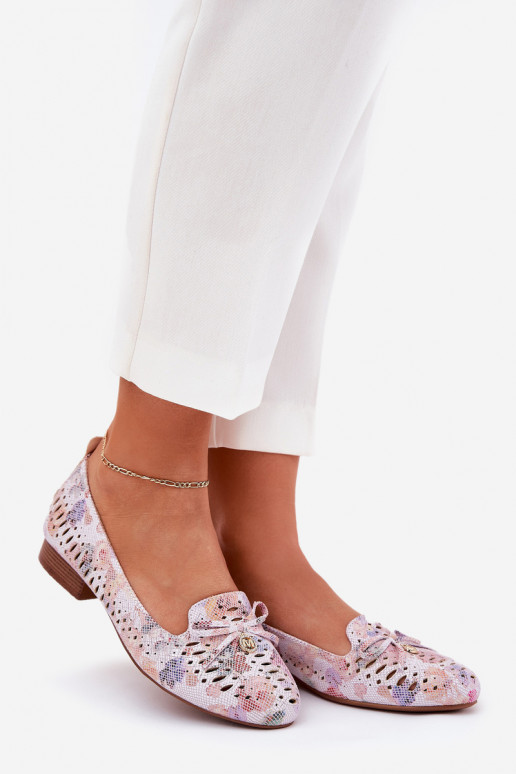 Ažūrinės balerinos su kaspinais su gėlytėmis iš eko zomšosoĮe įvairių spalvų Amepitrea