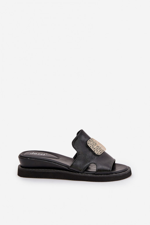 Moteriškos šlepetės Ant pleišto Eko Oda su ornamentais juodos spalvos Sarela Moteriškos šlepetės Ant pleišto Eko Oda su ornamentais juodos spalvos Sarela