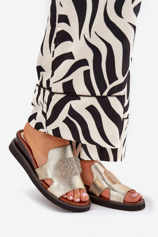 Moteriškos šlepetės Ant pleišto Eko Oda su ornamentais aukso spalvos Sarela