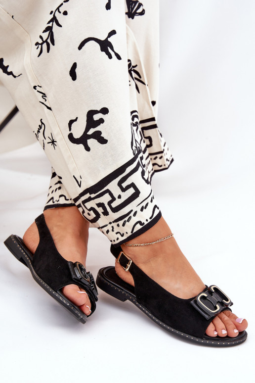 Lygiapadės basutės su ornamentais iš eko zomšosoĮe juodos spalvos Lilria