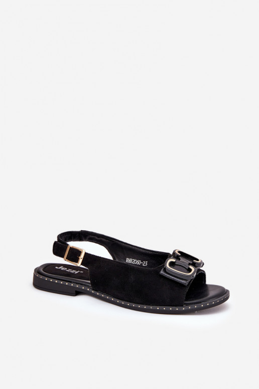 Lygiapadės basutės su ornamentais iš eko zomšosoĮe juodos spalvos Lilria