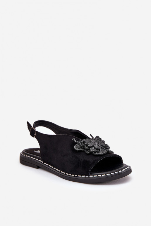 Moteriškos basutės su plačiais kulniukais su ornamentais juodos spalvos Setorina