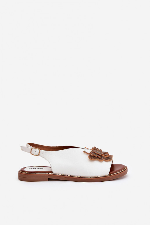 Moteriškos basutės su plačiais kulniukais su ornamentais baltos spalvos Setorina