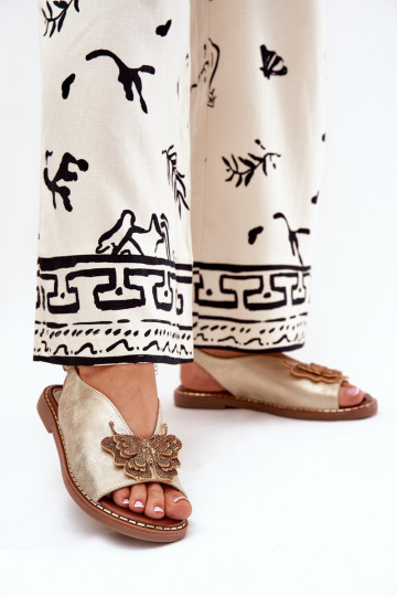 Moteriškos basutės su plačiais kulniukais su ornamentais aukso spalvos Setorina 2