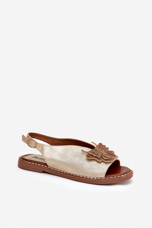 Moteriškos basutės su plačiais kulniukais su ornamentais aukso spalvos Setorina