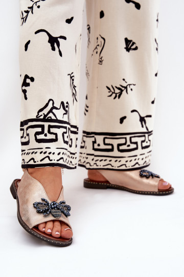 su blizgesiu Moteriškos basutės su ornamentais lygiapadžiai rausvo aukso spalvos Russona