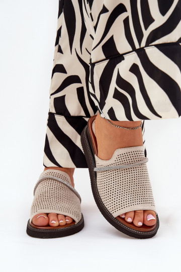 Moteriškos šlepetės ant platformos su dekoratyvine juostele smėlio spalvos 2