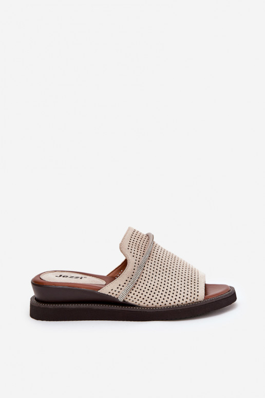 Moteriškos šlepetės Ant pleišto Su dekoratyvine juostele smėlio spalvos TeriĮes