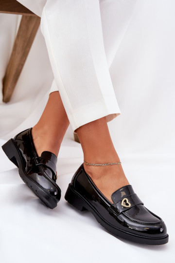 Lakuoti mokasinai Moteriškas Su Širdimi S.Barski HY51-379 juodos spalvos