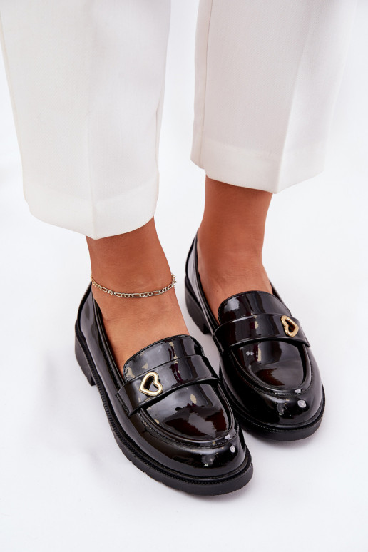 Lakuoti mokasinai Moteriškas Su Širdimi S.Barski HY51-379 juodos spalvos