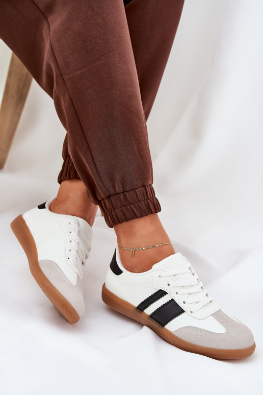 Žemas Sneakers modelio batai Moteriškas iš eko odos baltos spalvos Nonalorin Žemas Sneakers modelio batai Moteriškas iš eko odos baltos spalvos Nonalorin
