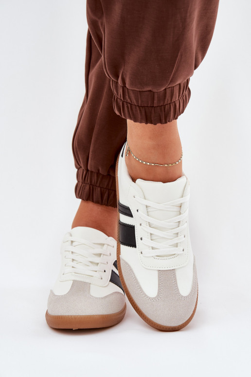 Žemas Sneakers modelio batai Moteriškas iš eko odos baltos spalvos Nonalorin Žemas Sneakers modelio batai Moteriškas iš eko odos baltos spalvos Nonalorin