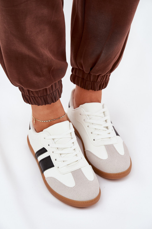Žemas Sneakers modelio batai Moteriškas iš eko odos baltos spalvos Nonalorin Žemas Sneakers modelio batai Moteriškas iš eko odos baltos spalvos Nonalorin