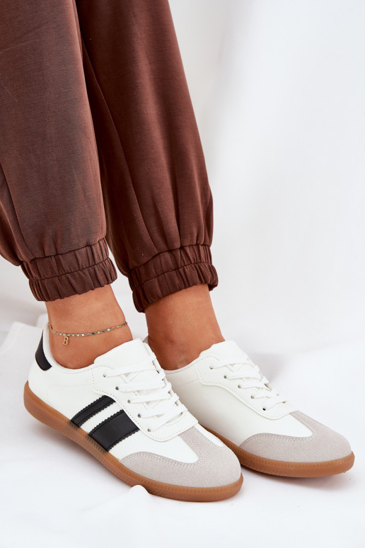 Žemas Sneakers modelio batai Moteriškas iš eko odos baltos spalvos Nonalorin Žemas Sneakers modelio batai Moteriškas iš eko odos baltos spalvos Nonalorin