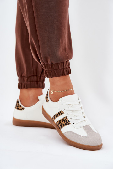 Žemas Sneakers modelio batai Moteriškas iš eko odos su leopardo kailio raštais baltos spalvos Nonalorin 2