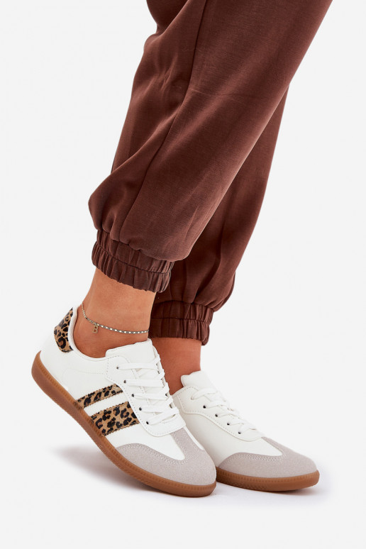 Žemas Sneakers modelio batai Moteriškas iš eko odos su leopardo kailio raštais baltos spalvos Nonalorin