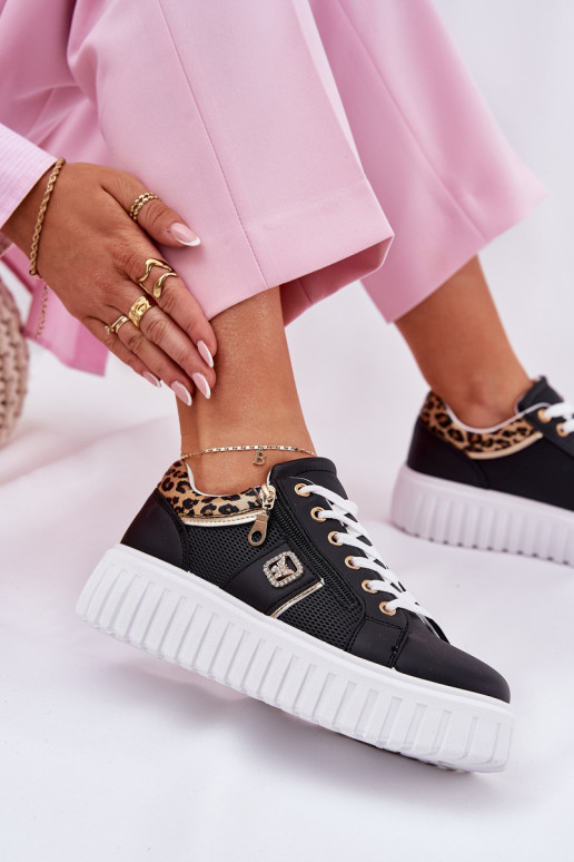 sportiniai bateliai Moteriškas su platforma iš eko odos su leopardo kailio raštais juodos spalvos Velionna