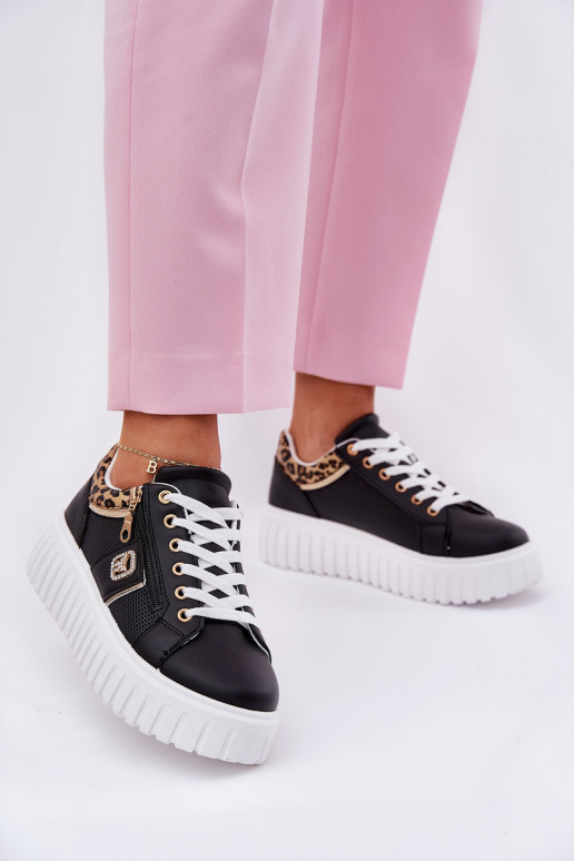 sportiniai bateliai Moteriškas su platforma iš eko odos su leopardo kailio raštais juodos spalvos Velionna