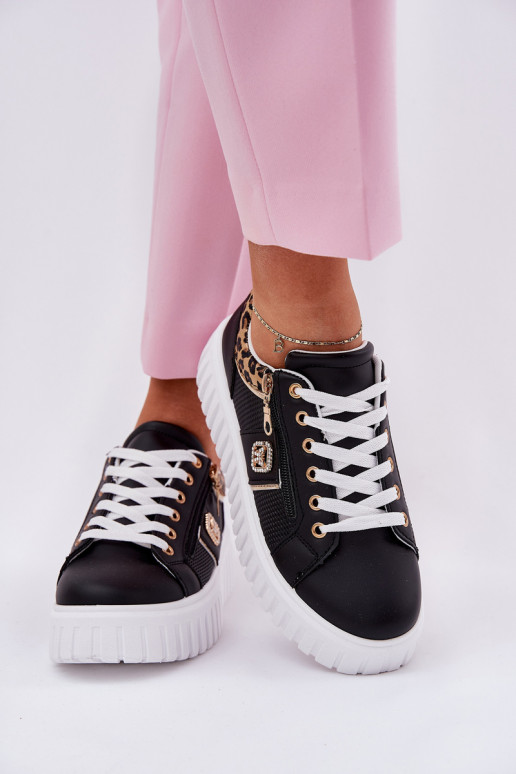 sportiniai bateliai Moteriškas su platforma iš eko odos su leopardo kailio raštais juodos spalvos Velionna