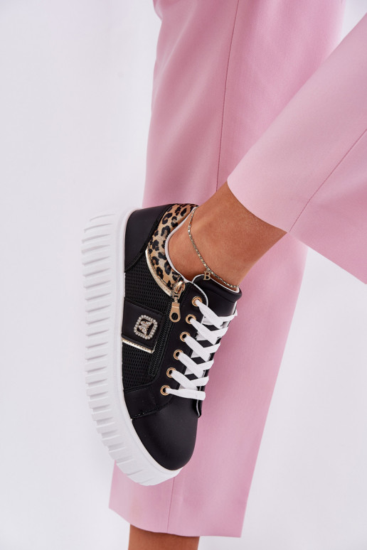 sportiniai bateliai Moteriškas su platforma iš eko odos su leopardo kailio raštais juodos spalvos Velionna