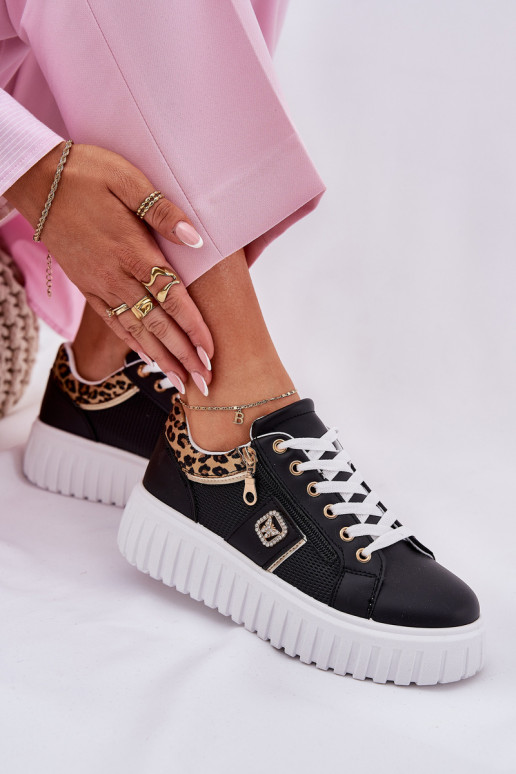 sportiniai bateliai Moteriškas su platforma iš eko odos su leopardo kailio raštais juodos spalvos Velionna