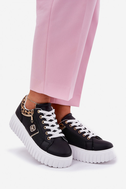 sportiniai bateliai Moteriškas su platforma iš eko odos su leopardo kailio raštais juodos spalvos Velionna