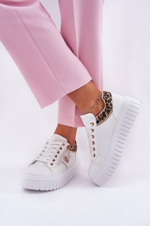 sportiniai bateliai Moteriškas su platforma iš eko odos su leopardo kailio raštais baltos spalvos Velionna