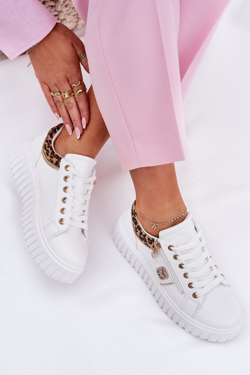 sportiniai bateliai Moteriškas su platforma iš eko odos su leopardo kailio raštais baltos spalvos Velionna
