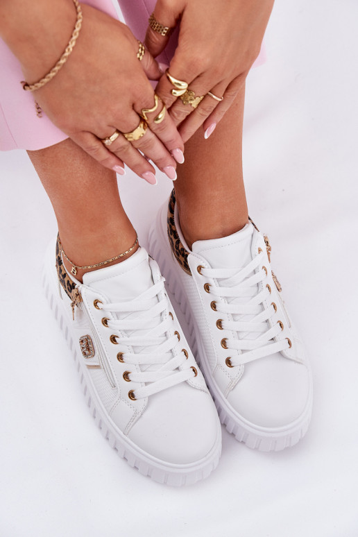 sportiniai bateliai Moteriškas su platforma iš eko odos su leopardo kailio raštais baltos spalvos Velionna