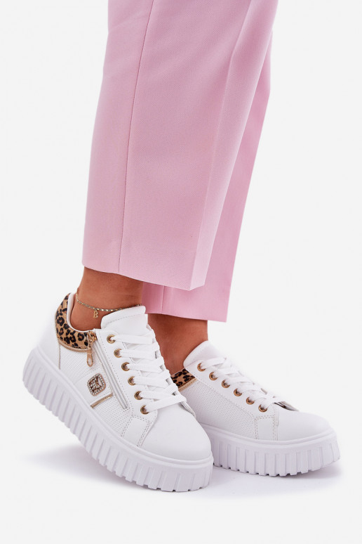sportiniai bateliai Moteriškas su platforma iš eko odos su leopardo kailio raštais baltos spalvos Velionna