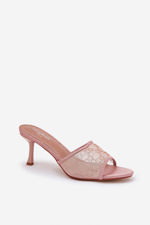 Dekoruotos Šlepetės su plonais kulniukais Szampańskie Ennoriel