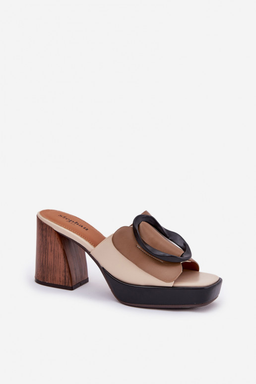 Moteriškos šlepetės Įjungta SłupkoĮym Obcasie su sagtimis smėlio spalvos Amuria